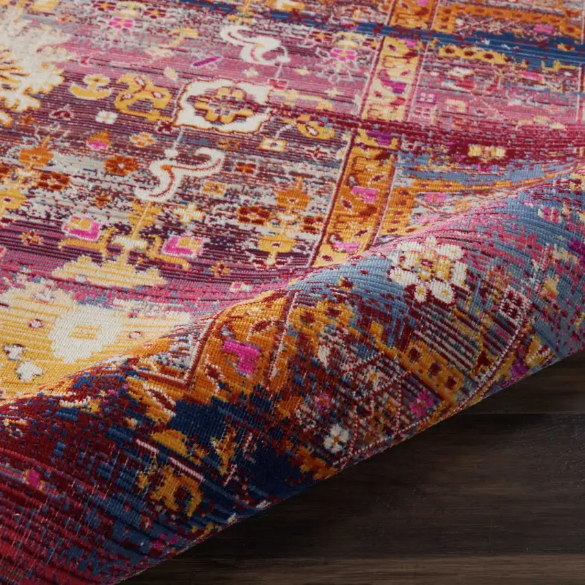 Blue Yellow And Red Floral Distressed Non Skid Area Rug Photo 6