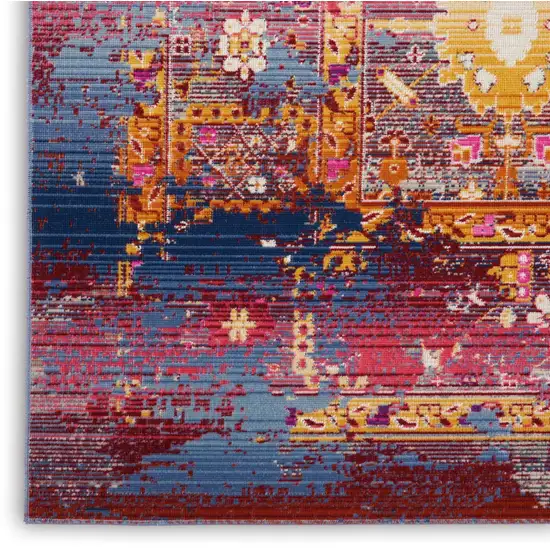 Blue Yellow And Red Floral Distressed Non Skid Area Rug Photo 9