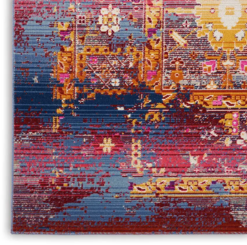 Blue Yellow And Red Floral Distressed Non Skid Area Rug Photo 9