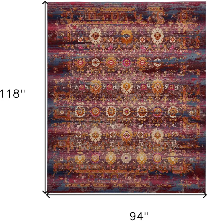Blue Yellow And Red Floral Distressed Non Skid Area Rug Photo 3