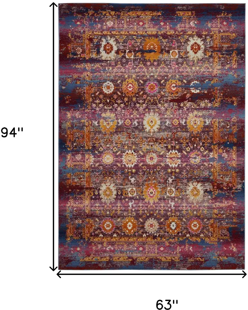 Blue Yellow And Red Floral Distressed Non Skid Area Rug Photo 3