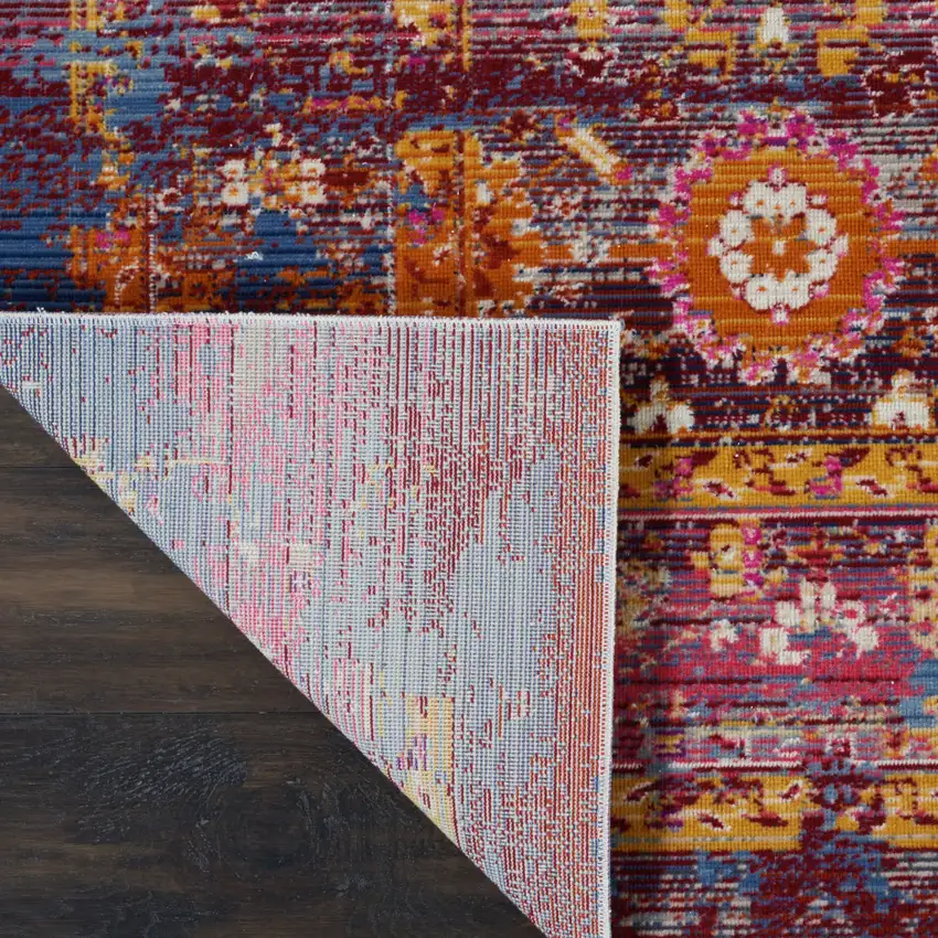 Blue Yellow And Red Floral Distressed Non Skid Area Rug Photo 9