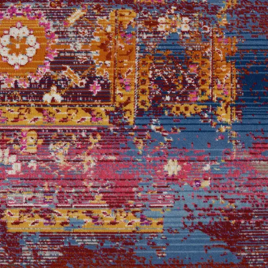 Blue Yellow And Red Floral Distressed Non Skid Area Rug Photo 5