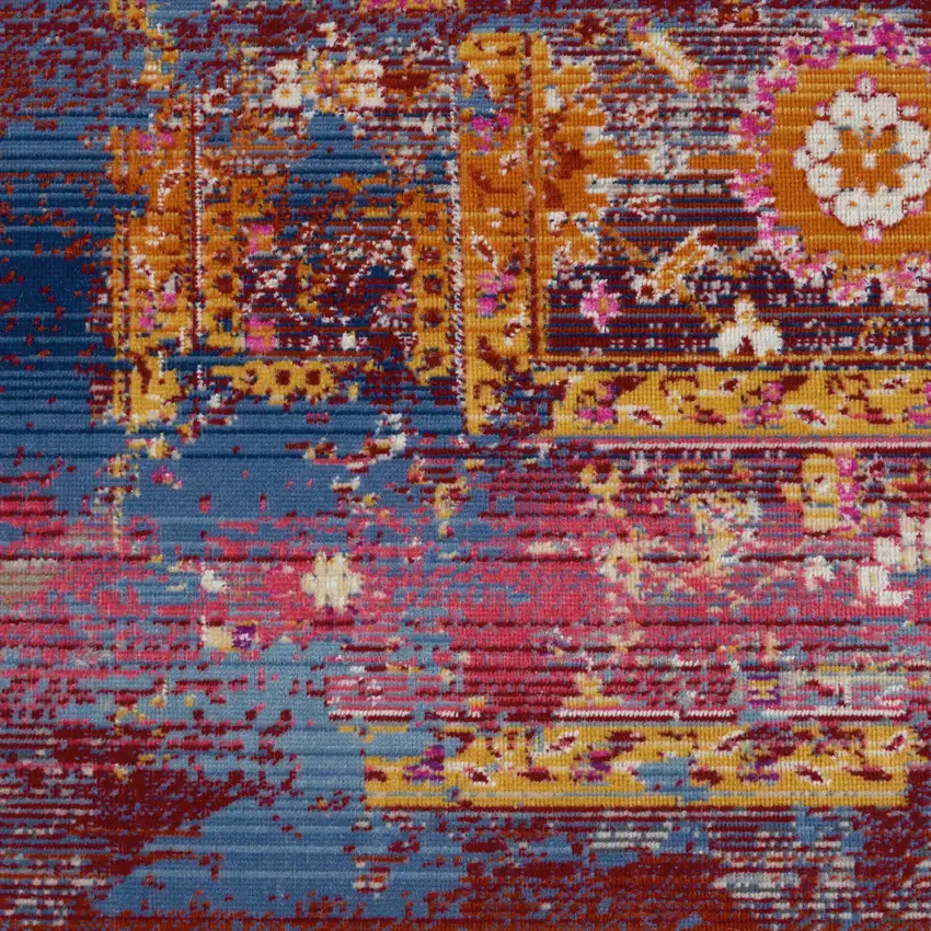 Blue Yellow And Red Floral Distressed Non Skid Area Rug Photo 3