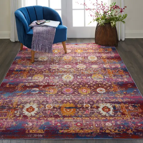 Blue Yellow And Red Floral Distressed Non Skid Area Rug Photo 6