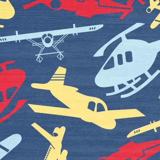 Blue Yellow And Red Helicopter Youthful Washable Area Rug Photo 8