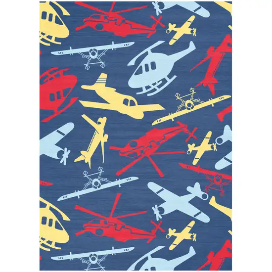 Blue Yellow And Red Helicopter Youthful Washable Area Rug Photo 2