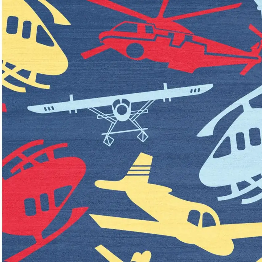 Blue Yellow And Red Helicopter Youthful Washable Area Rug Photo 3