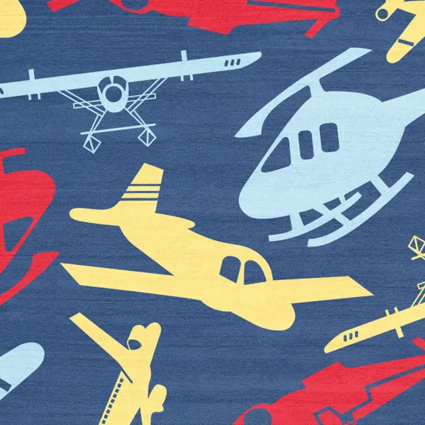 Blue Yellow And Red Helicopter Youthful Washable Round Rug Photo 7