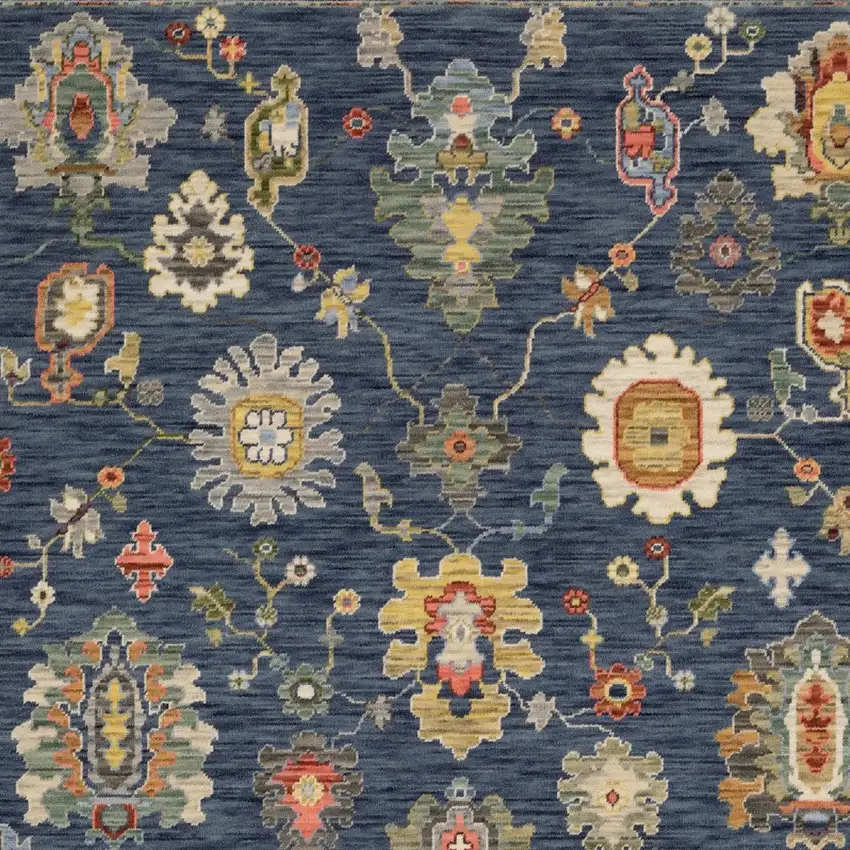 Blue Yellow And Red Oriental Area Rug With Fringe Photo 7