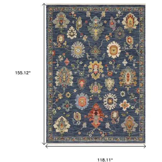 Blue Yellow And Red Oriental Area Rug With Fringe Photo 3