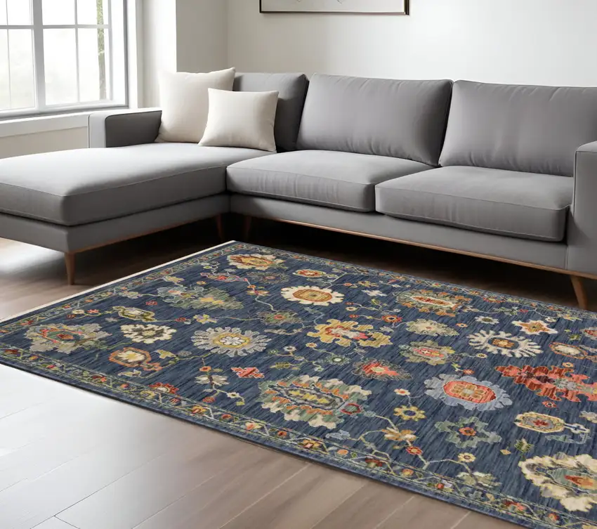 Blue Yellow And Red Oriental Area Rug With Fringe Photo 1