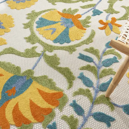 Blue And Yellow Round Indoor Outdoor Area Rug Photo 8