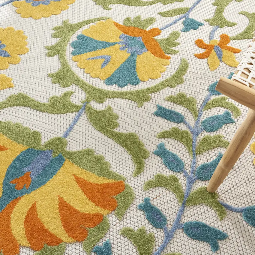 Blue And Yellow Round Indoor Outdoor Area Rug Photo 8