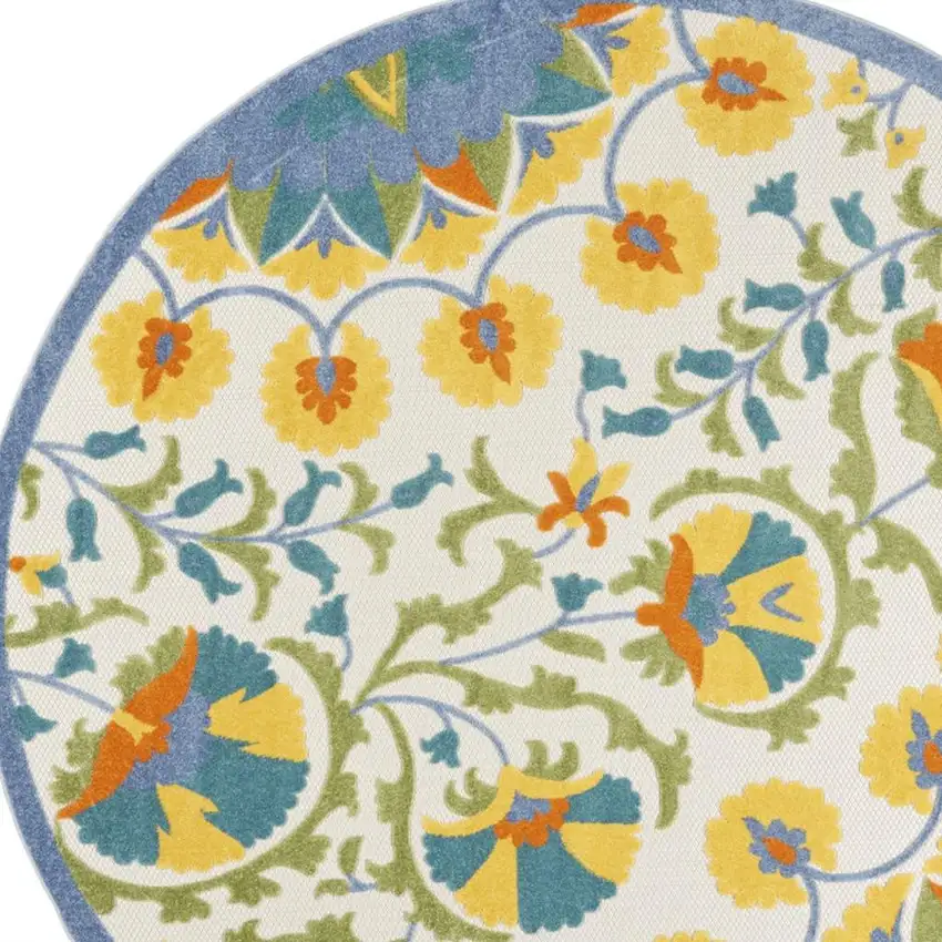 Blue And Yellow Round Indoor Outdoor Area Rug Photo 4