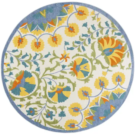 Blue And Yellow Round Indoor Outdoor Area Rug Photo 1