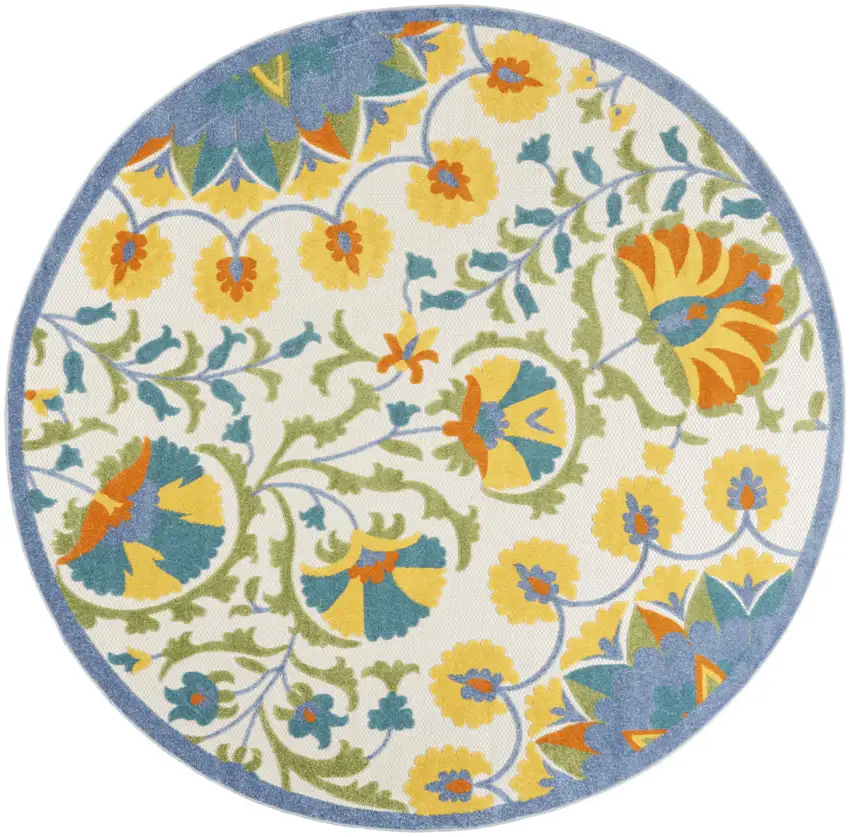 Blue And Yellow Round Indoor Outdoor Area Rug Photo 1