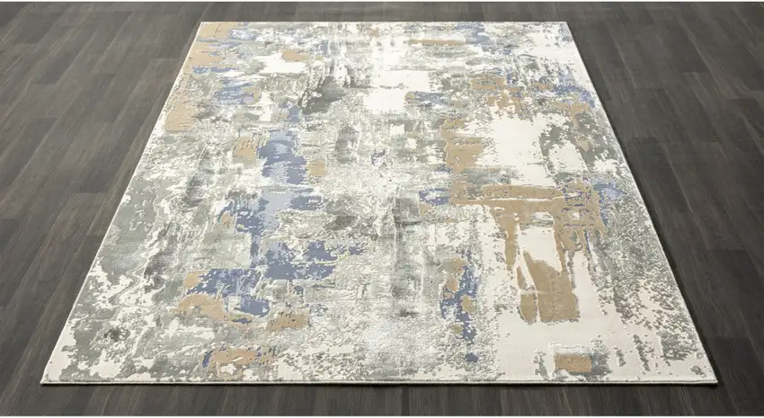 Blue and Beige Abstract Area Rug Photo 5