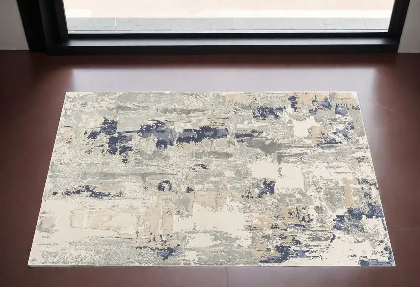 Blue and Beige Abstract Area Rug Photo 1