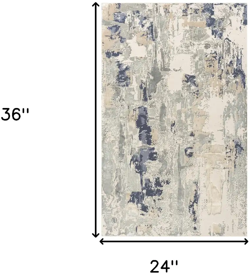 Blue and Beige Abstract Area Rug Photo 3