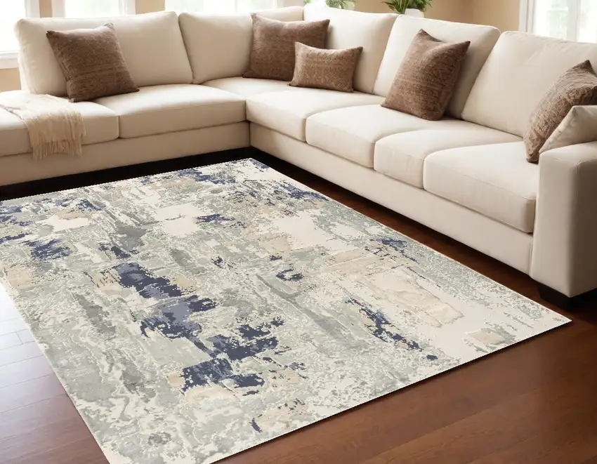 Blue and Beige Abstract Area Rug Photo 1