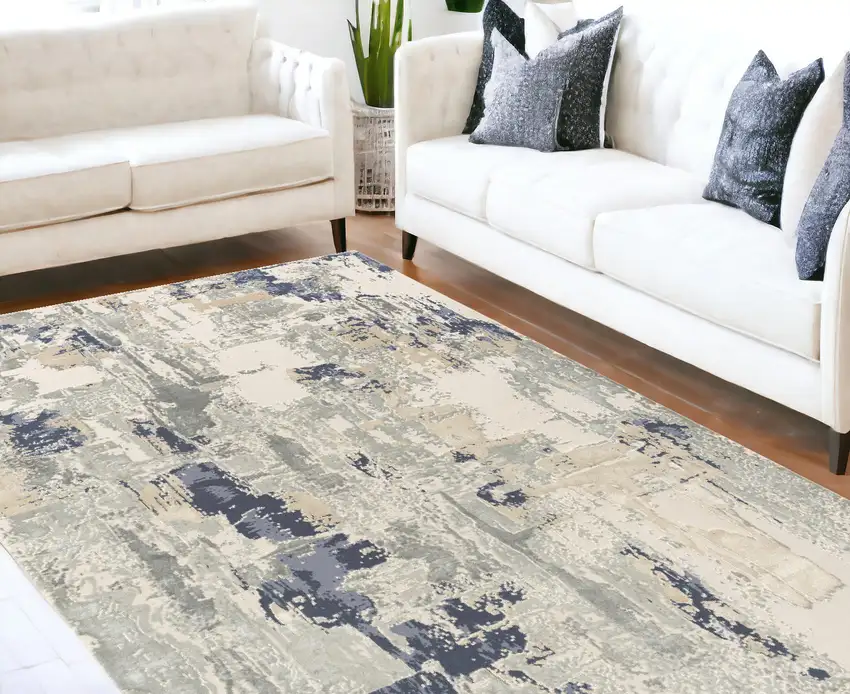 Blue and Beige Abstract Area Rug Photo 1