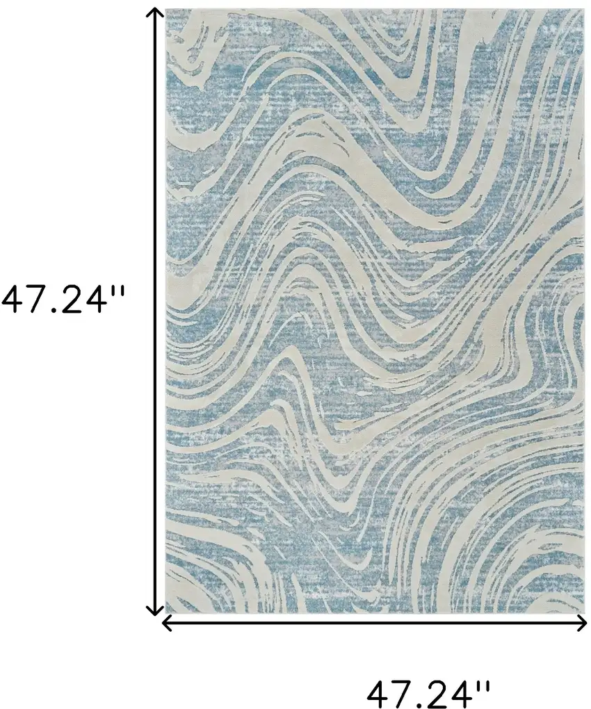 Blue and Beige Abstract Distressed Area Rug Photo 3