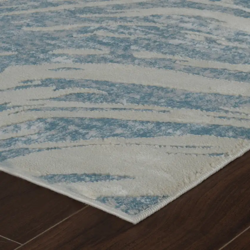 Blue and Beige Abstract Distressed Area Rug Photo 5