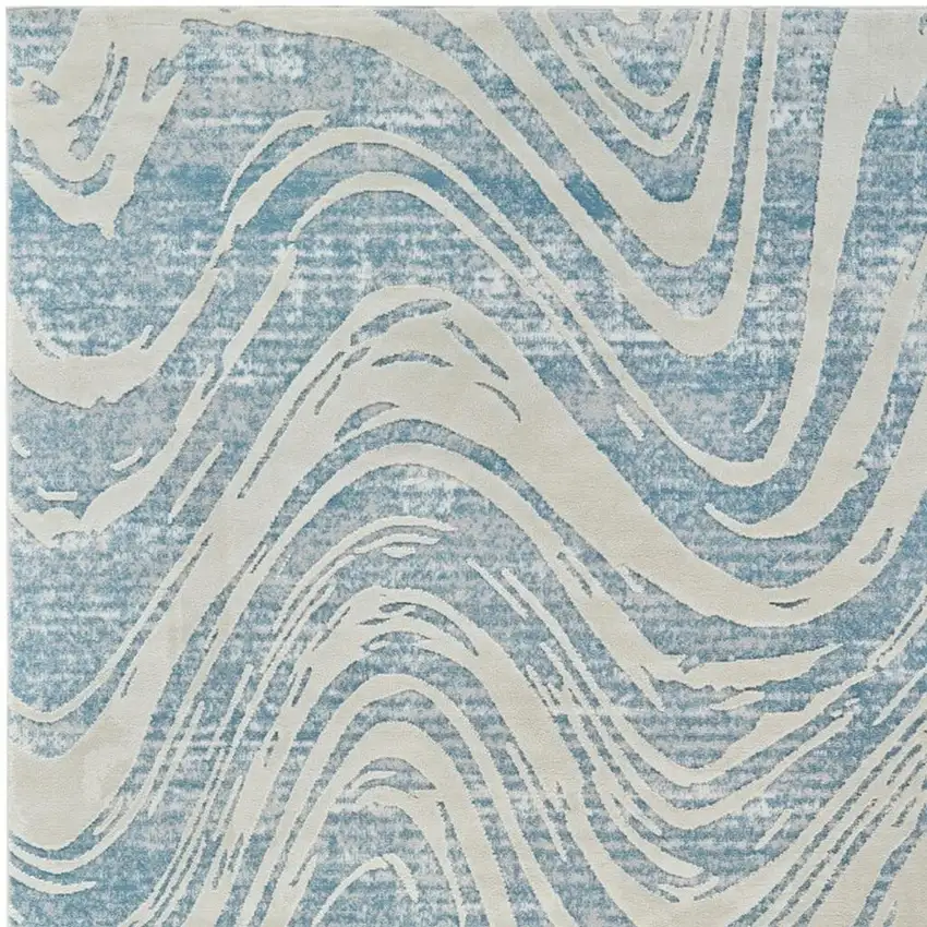 Blue and Beige Abstract Distressed Area Rug Photo 3