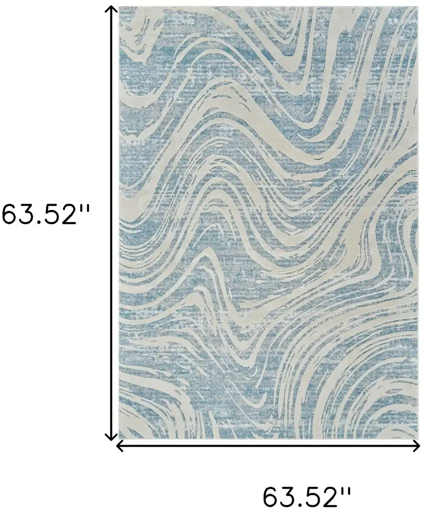 Blue and Beige Abstract Distressed Area Rug Photo 3