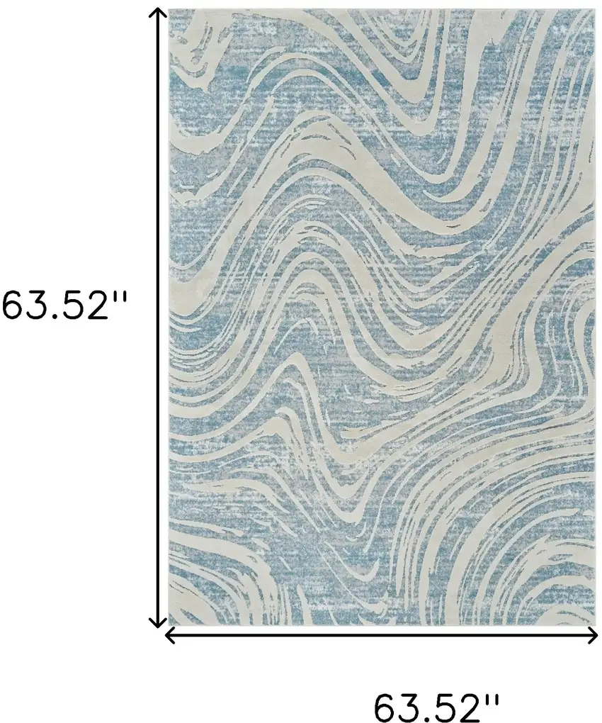 Blue and Beige Abstract Distressed Area Rug Photo 3