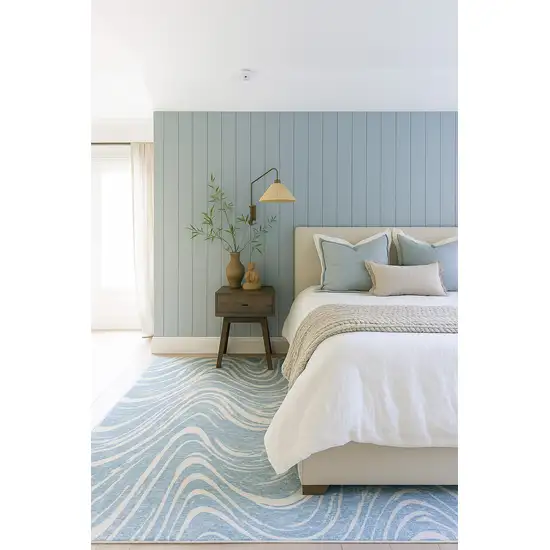 Blue and Beige Abstract Distressed Area Rug Photo 7