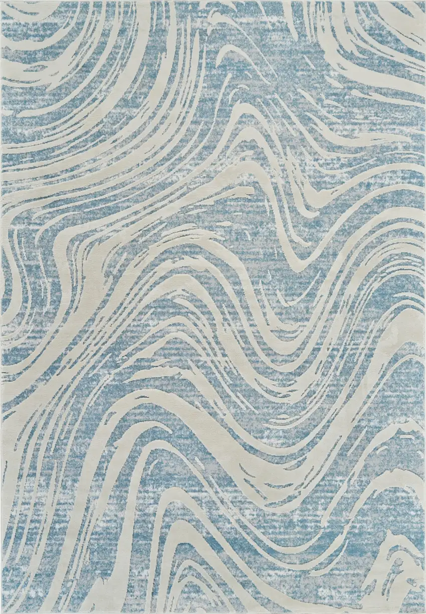 Blue and Beige Abstract Distressed Area Rug Photo 6