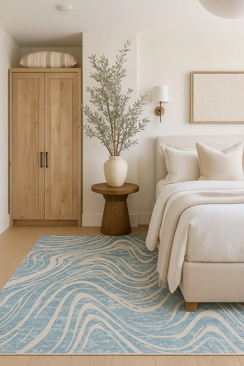 Blue and Beige Abstract Distressed Area Rug Photo 4