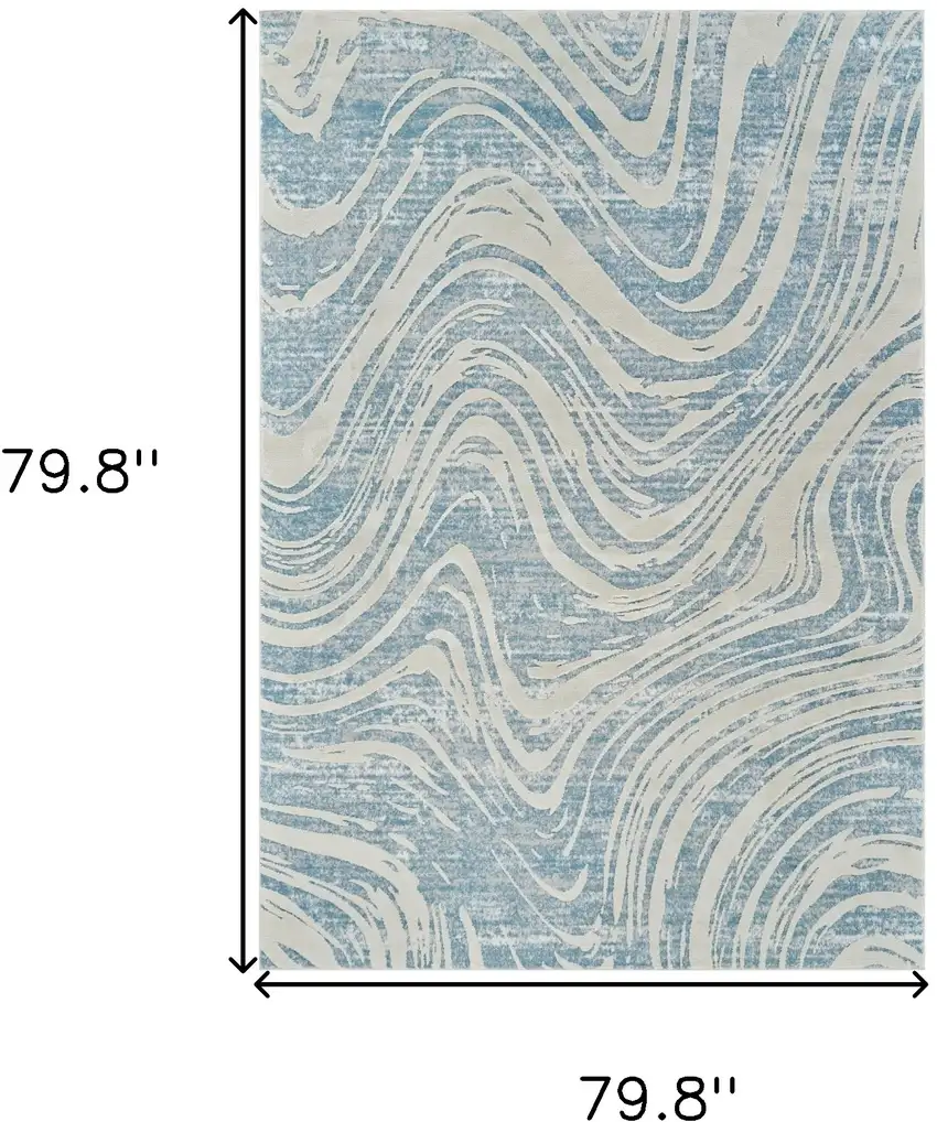 Blue and Beige Abstract Distressed Area Rug Photo 3