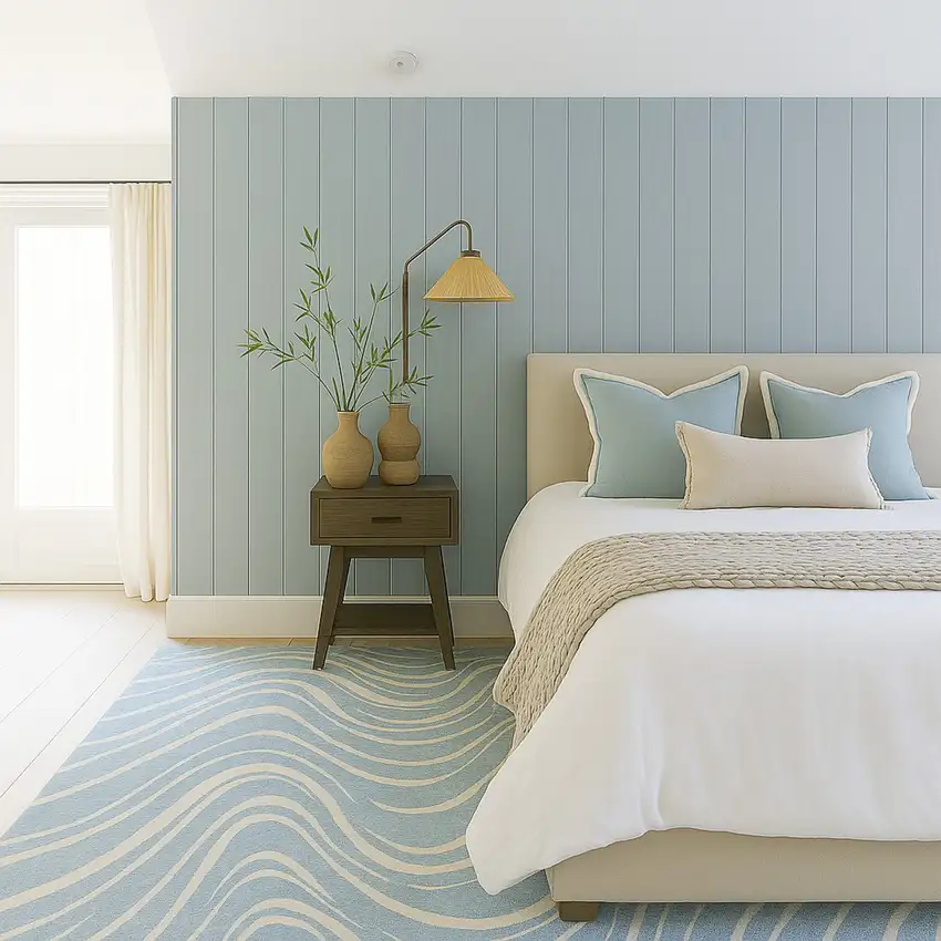 Blue and Beige Abstract Distressed Area Rug Photo 5