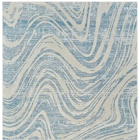 Blue and Beige Abstract Distressed Area Rug Photo 3
