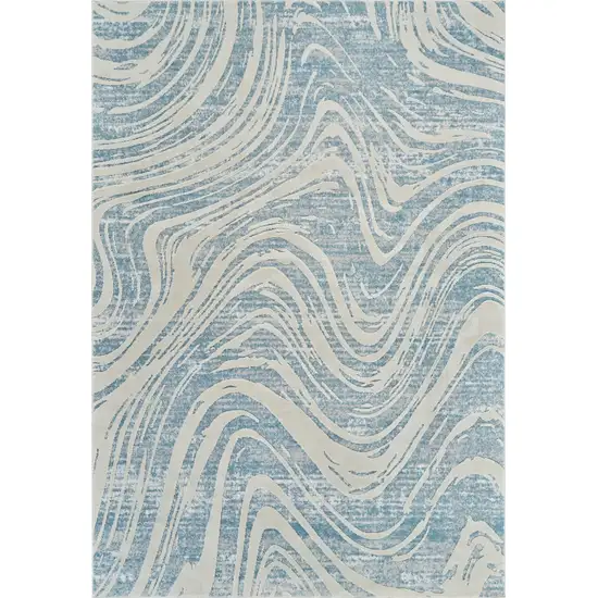 Blue and Beige Abstract Distressed Area Rug Photo 6