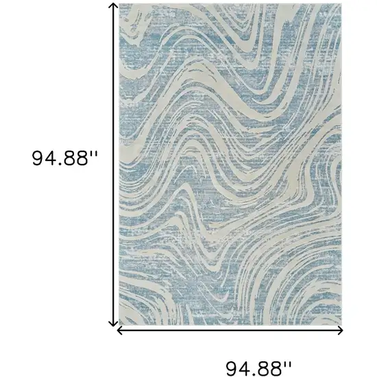 Blue and Beige Abstract Distressed Area Rug Photo 3