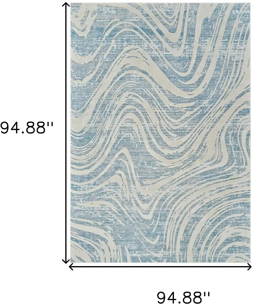 Blue and Beige Abstract Distressed Area Rug Photo 3