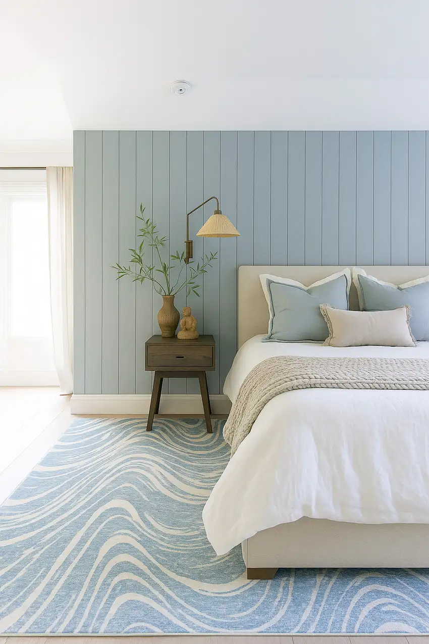 Blue and Beige Abstract Distressed Area Rug Photo 7