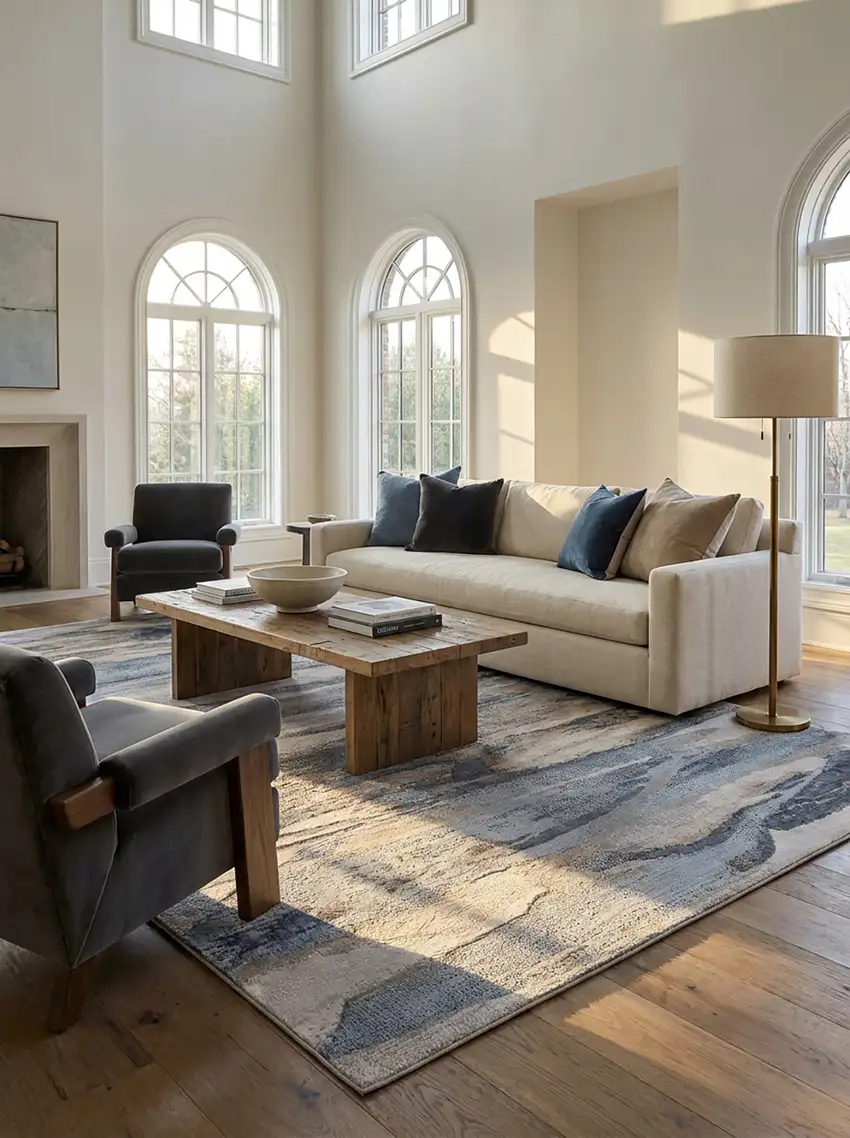 Blue and Beige Abstract Distressed Area Rug Photo 7