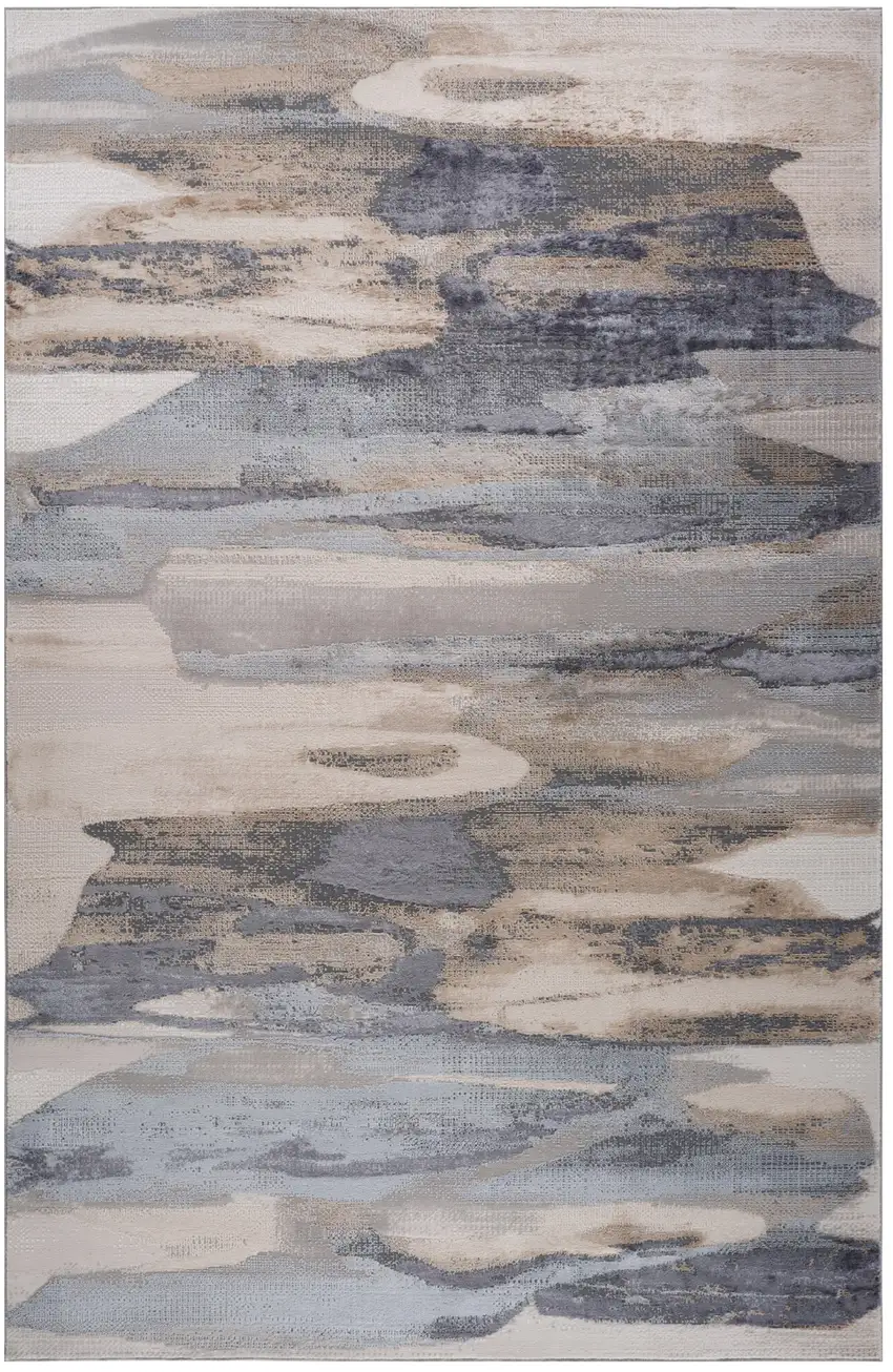 Blue and Beige Abstract Distressed Area Rug Photo 6