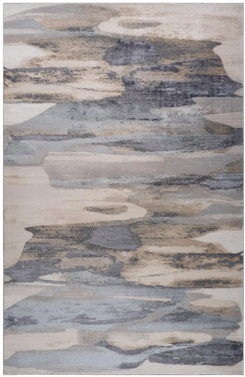 Blue and Beige Abstract Distressed Area Rug Photo 6
