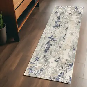 Photo of Blue and Beige Abstract Runner Rug