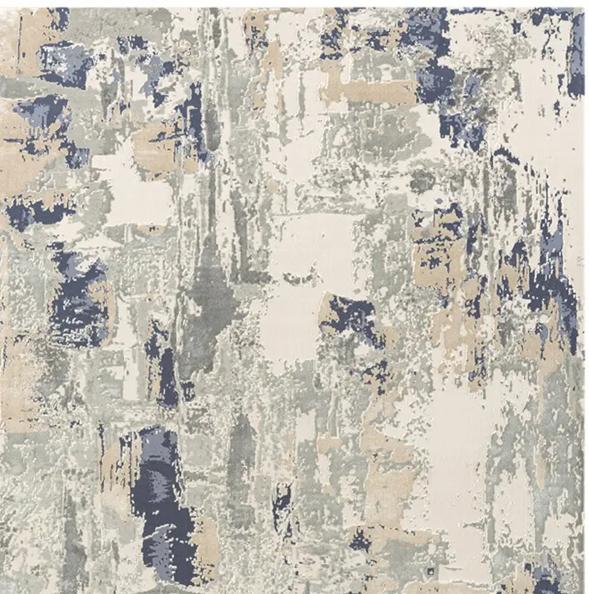 7' Blue And Beige Abstract Runner Rug Photo 9