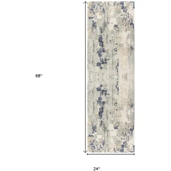 7' Blue And Beige Abstract Runner Rug Photo 3