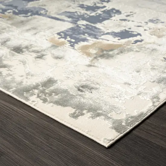 7' Blue And Beige Abstract Runner Rug Photo 4