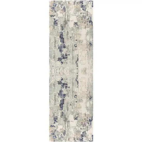 7' Blue And Beige Abstract Runner Rug Photo 2