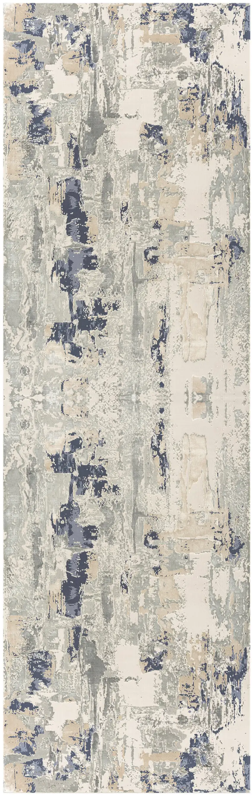 7' Blue And Beige Abstract Runner Rug Photo 2